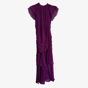 Mila Mae Women’s Ruched Ruffle Chiffon Tiered Maxi Evening Dress, Purple XS, NWT